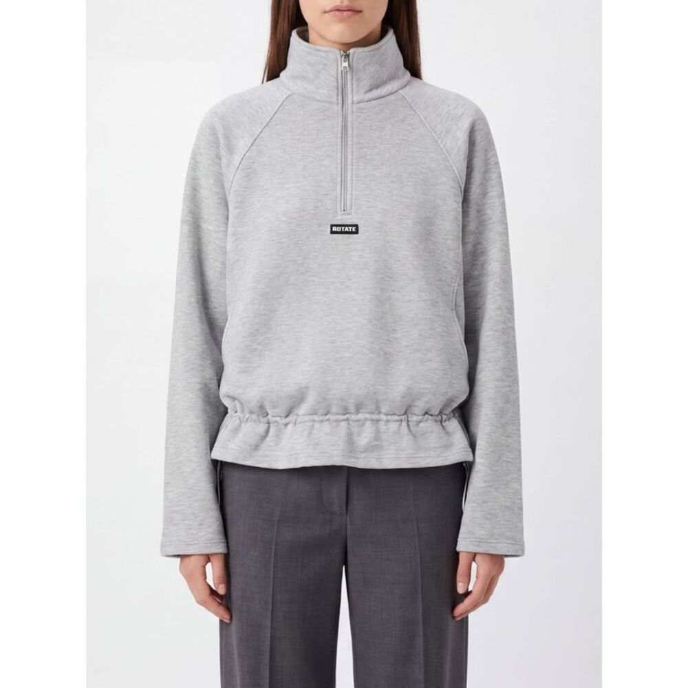 Rotate Women Rotate Half-Zip Funnel Neck Cotton Sweatshirt With Ruffled Hem